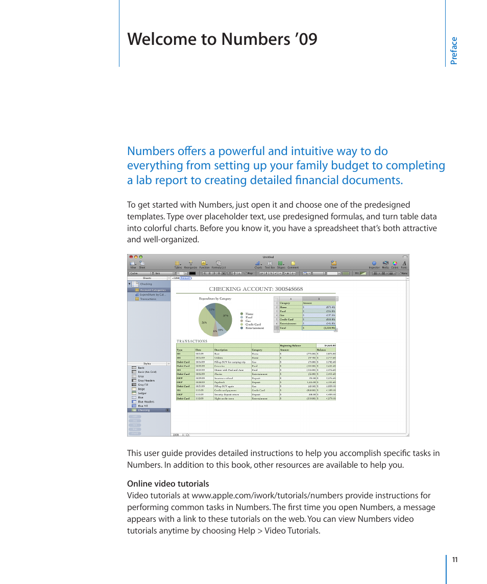 Preface: welcome to numbers ’09, Welcome to numbers ’09 | Apple Numbers '09 User Manual | Page 11 / 254