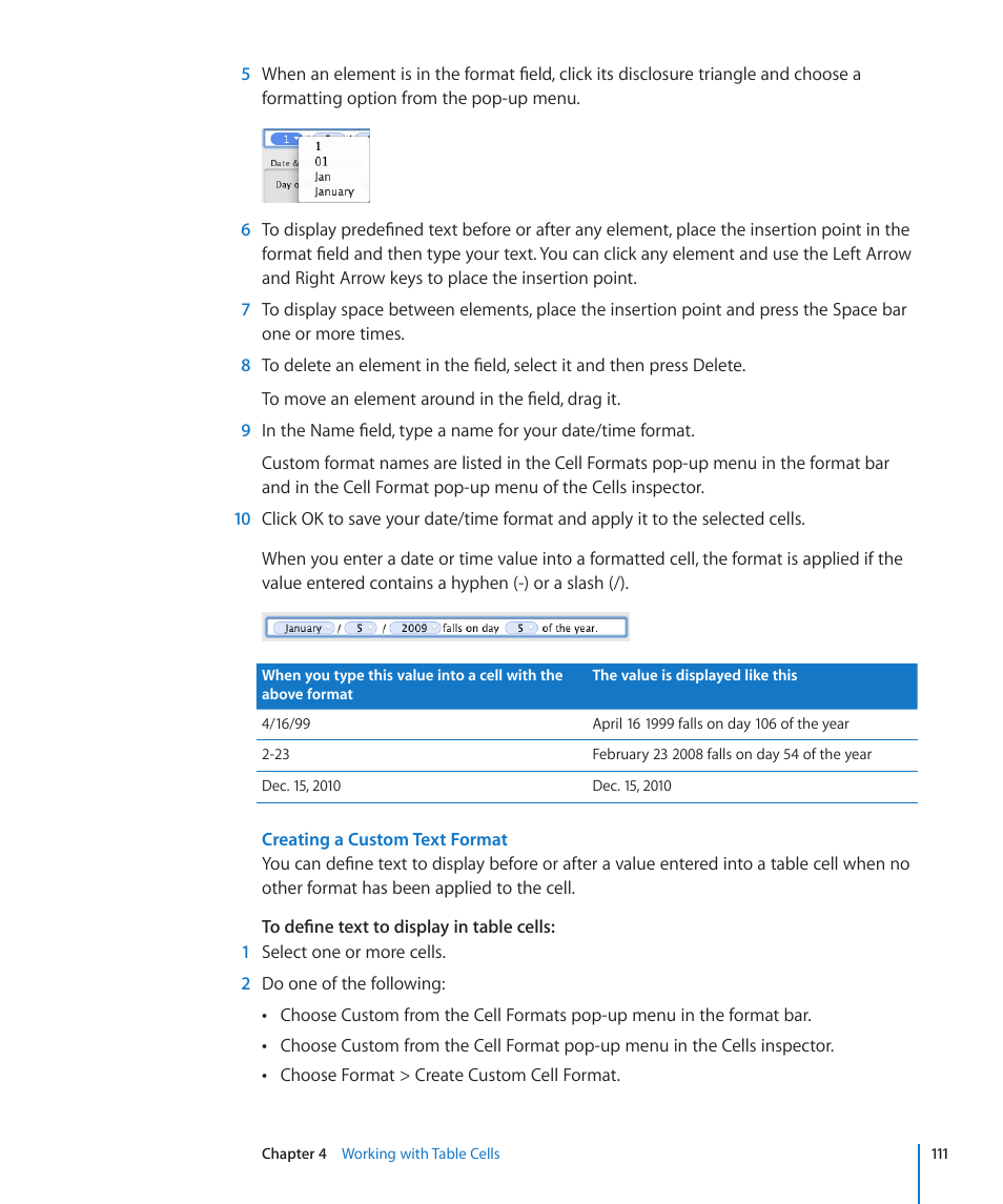 Creating a custom text format | Apple Numbers '09 User Manual | Page 111 / 254