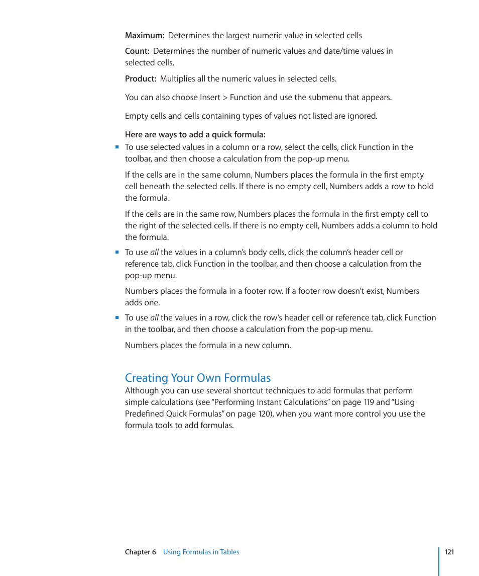 Creating your own formulas, 121 creating your own formulas, Creating your own | Formulas | Apple Numbers '09 User Manual | Page 121 / 254