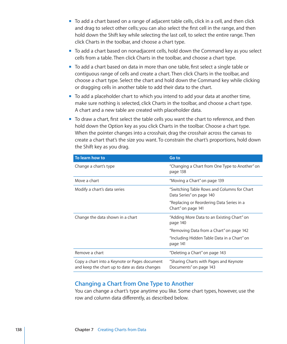 Changing a chart from one type to another | Apple Numbers '09 User Manual | Page 138 / 254