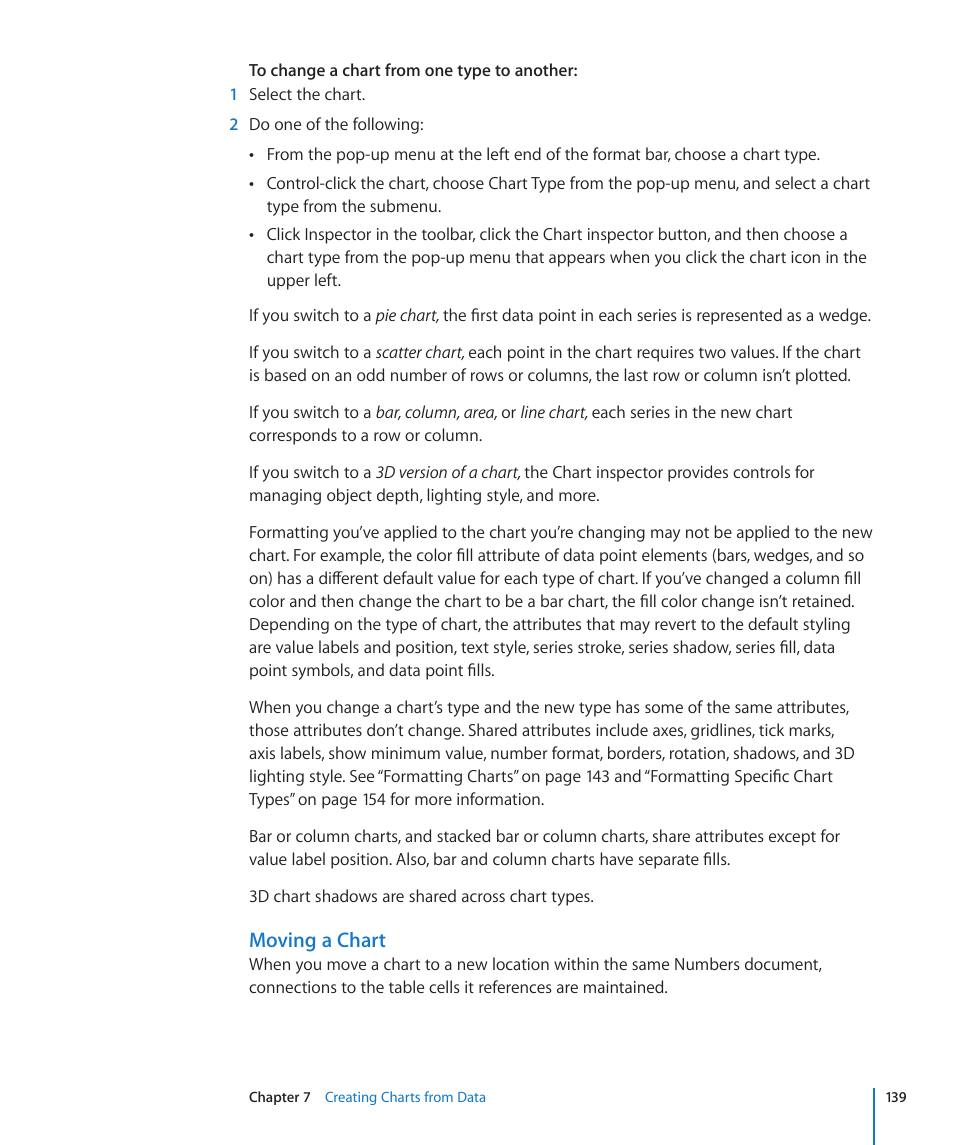 Moving a chart | Apple Numbers '09 User Manual | Page 139 / 254