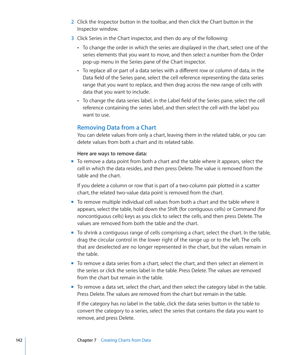 Removing data from a chart | Apple Numbers '09 User Manual | Page 142 / 254