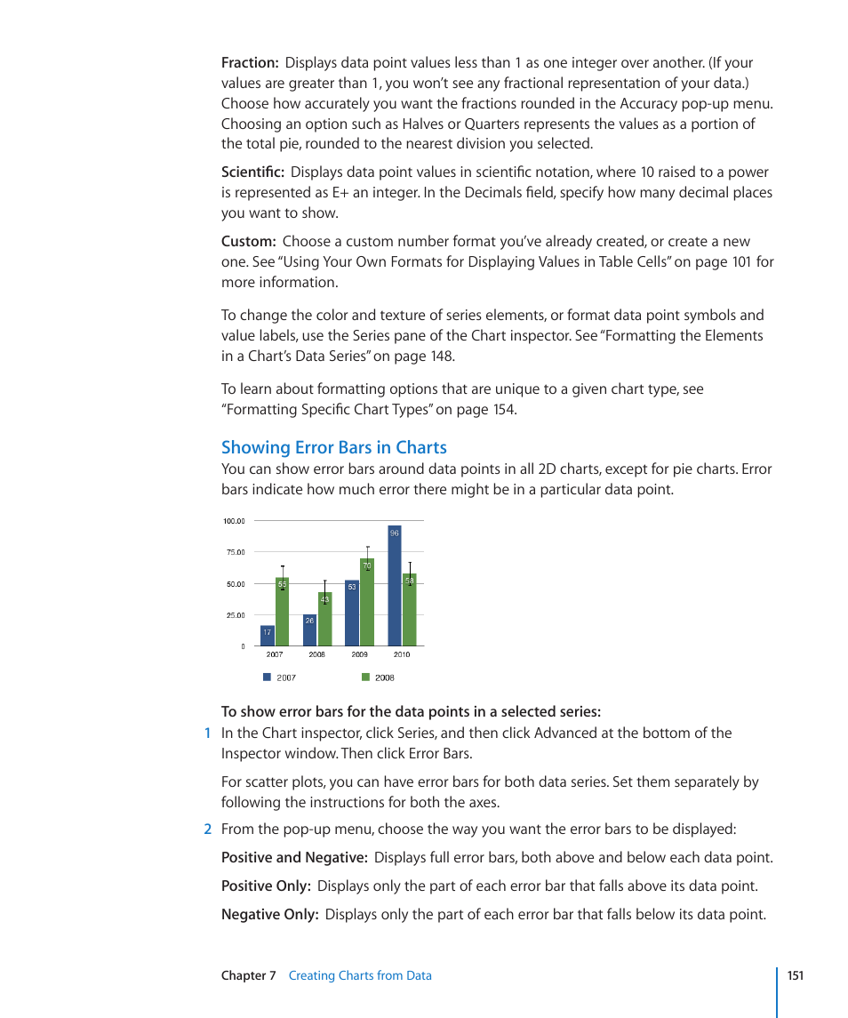 Showing error bars in charts | Apple Numbers '09 User Manual | Page 151 / 254