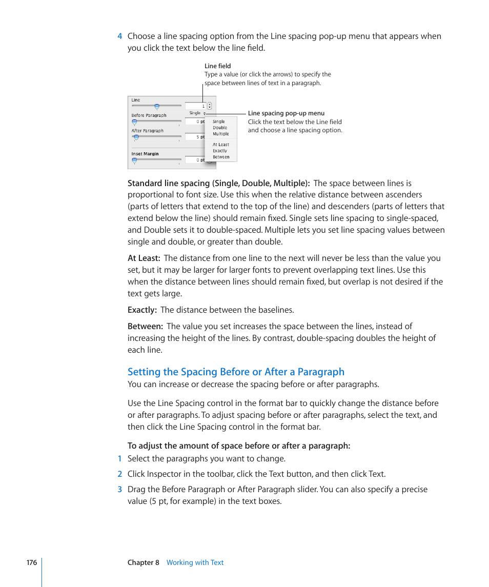 Setting the spacing before or after a paragraph | Apple Numbers '09 User Manual | Page 176 / 254