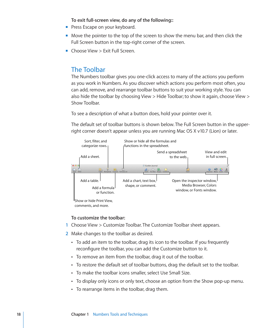 The toolbar | Apple Numbers '09 User Manual | Page 18 / 254