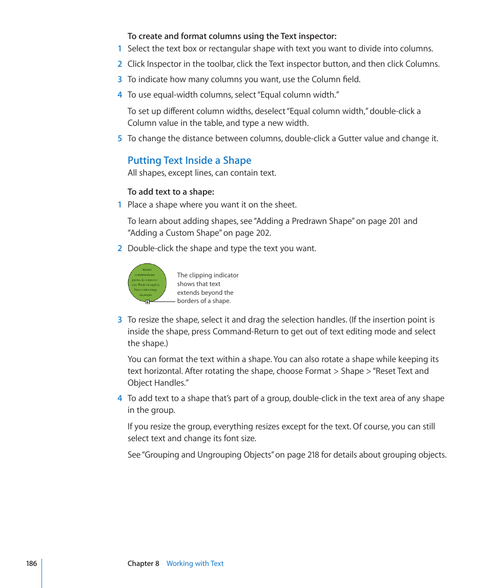 Putting text inside a shape | Apple Numbers '09 User Manual | Page 186 / 254