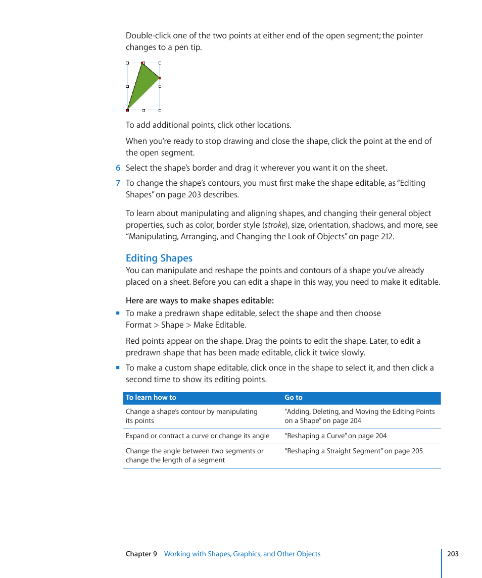Editing shapes | Apple Numbers '09 User Manual | Page 203 / 254