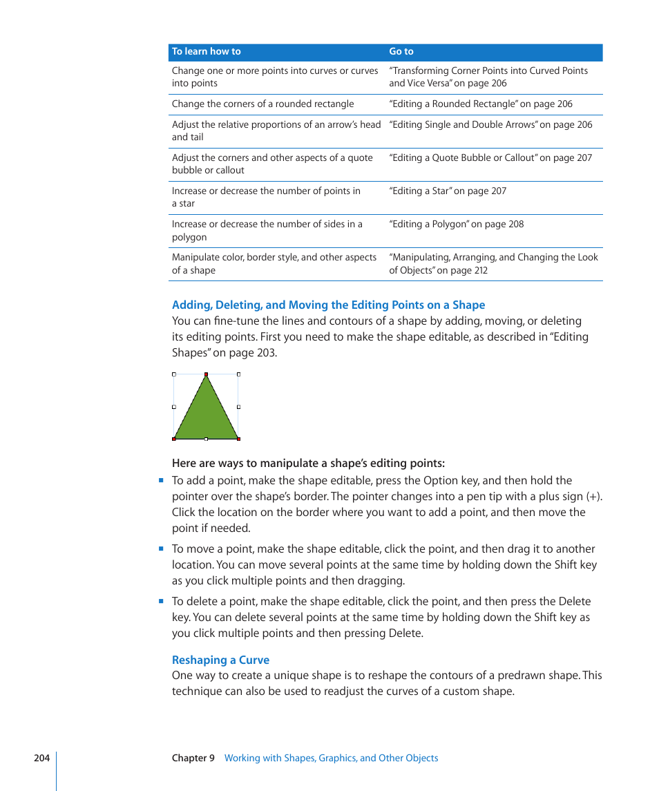 Reshaping a curve | Apple Numbers '09 User Manual | Page 204 / 254