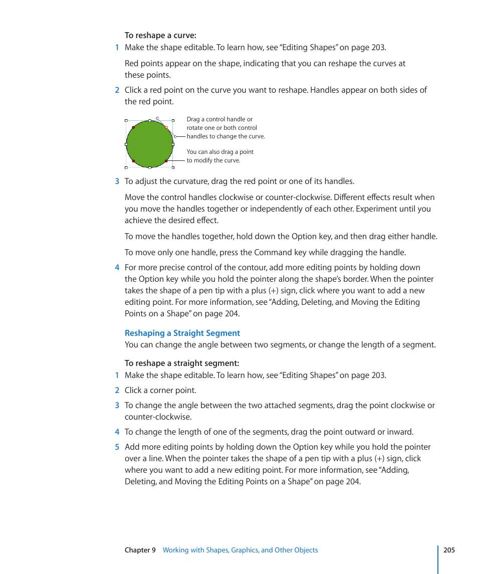 Reshaping a straight segment | Apple Numbers '09 User Manual | Page 205 / 254