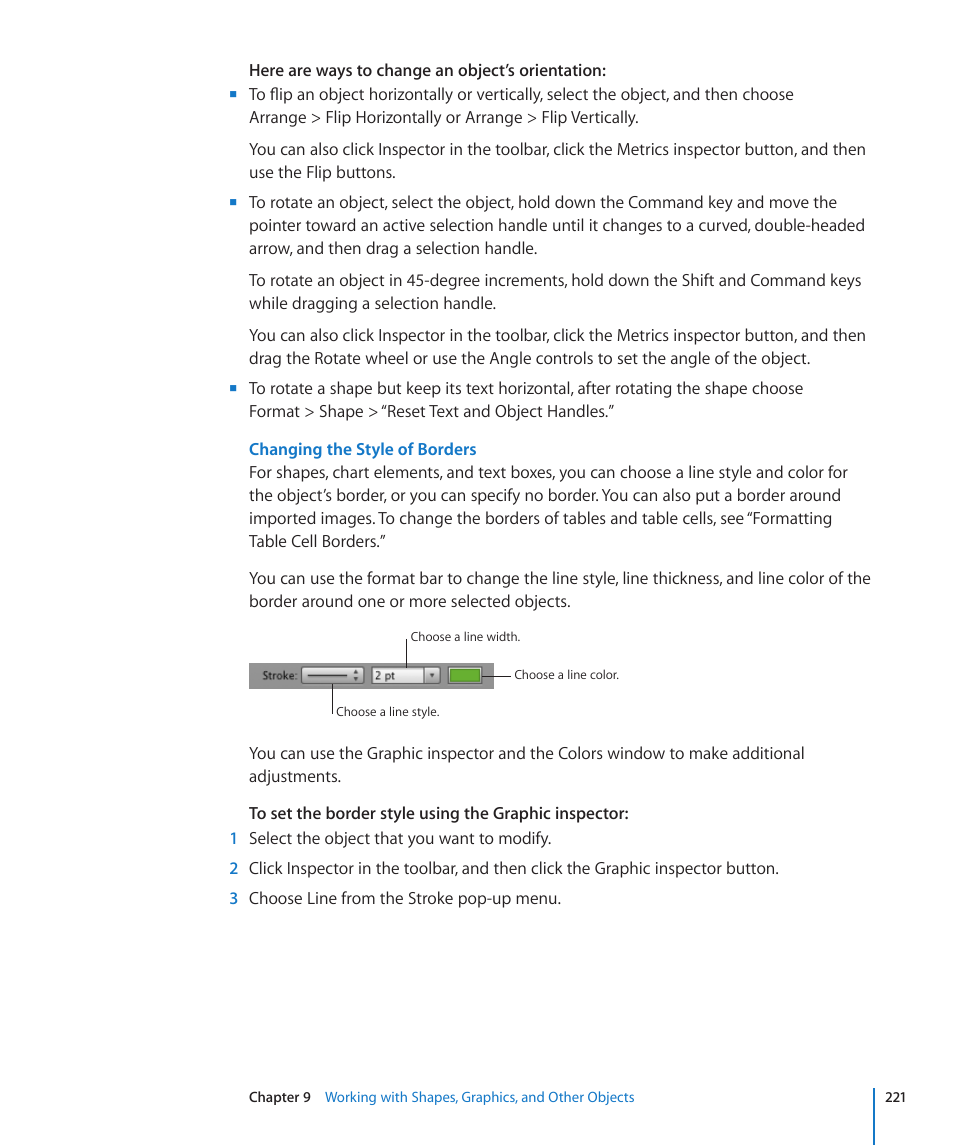 Changing the style of borders | Apple Numbers '09 User Manual | Page 221 / 254