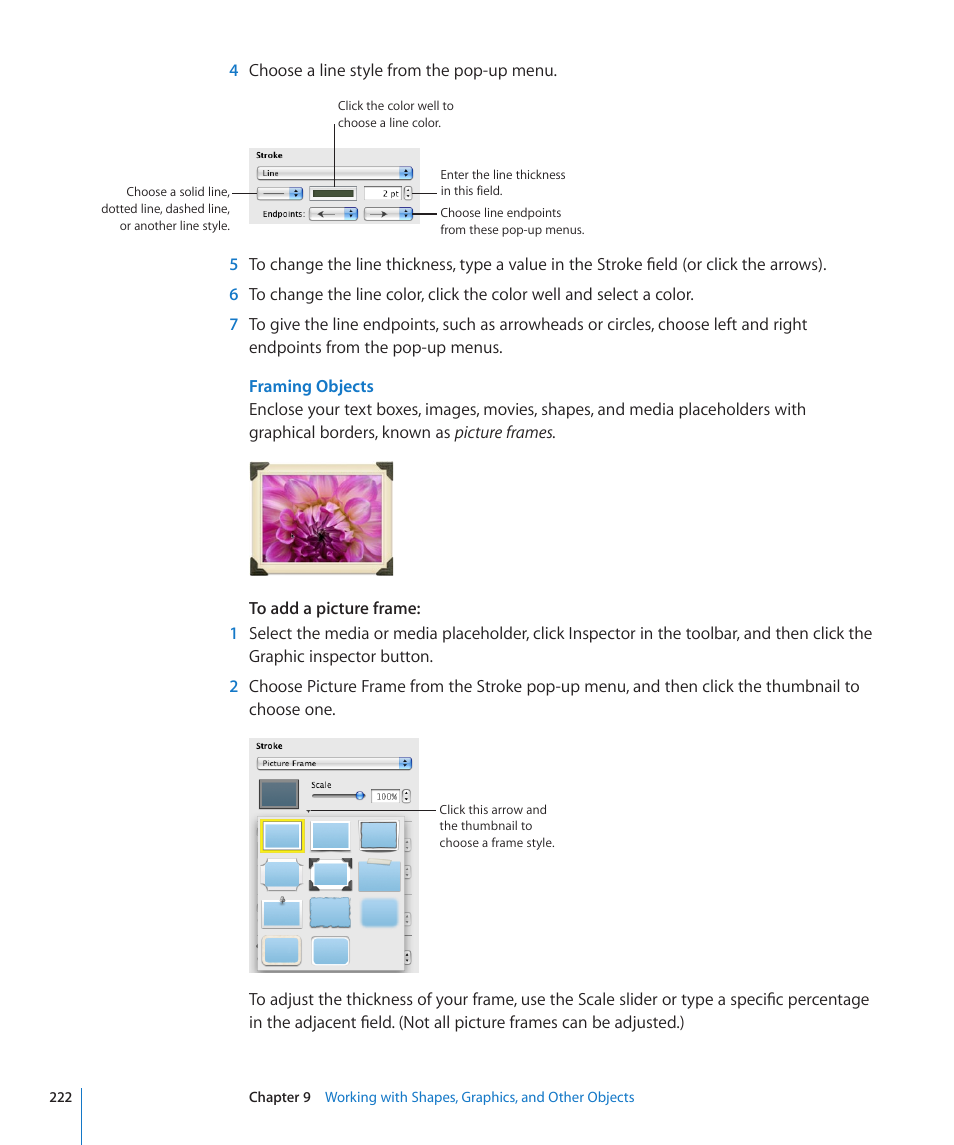 Framing objects, 222 f | Apple Numbers '09 User Manual | Page 222 / 254