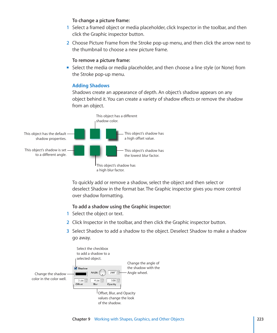 Adding shadows | Apple Numbers '09 User Manual | Page 223 / 254