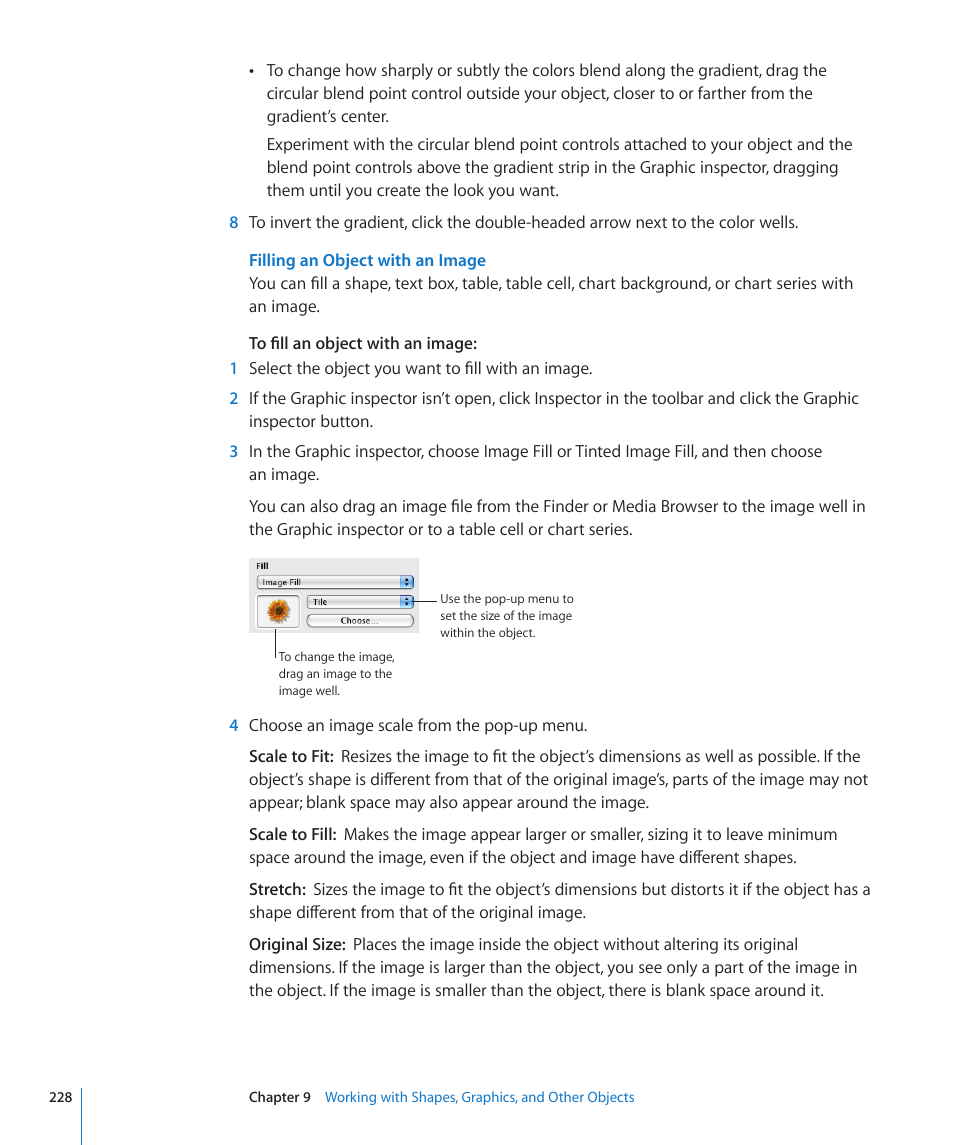 Filling an object with an image | Apple Numbers '09 User Manual | Page 228 / 254