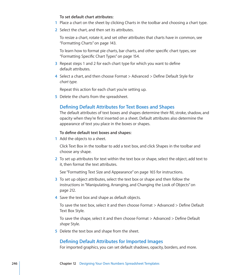 Defining default attributes for imported images | Apple Numbers '09 User Manual | Page 246 / 254