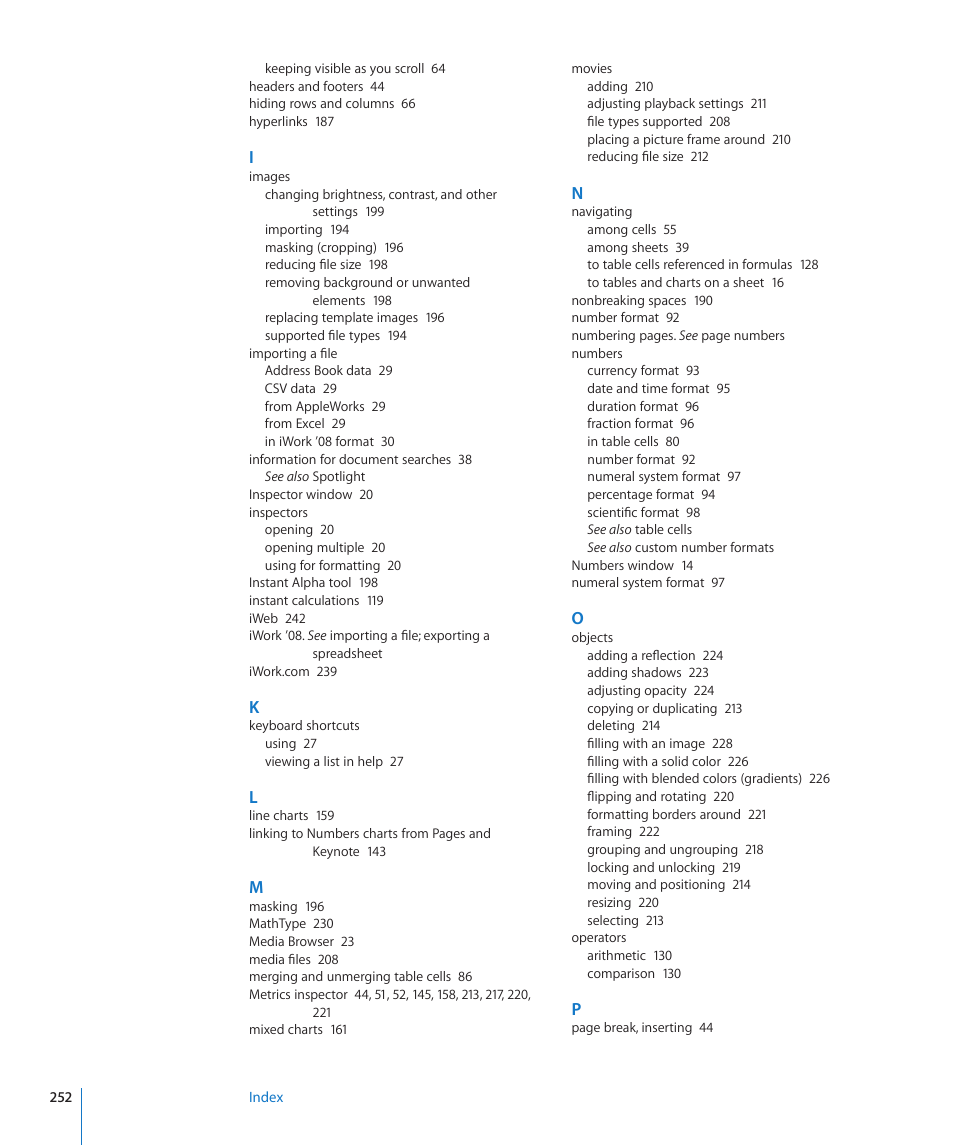 Apple Numbers '09 User Manual | Page 252 / 254