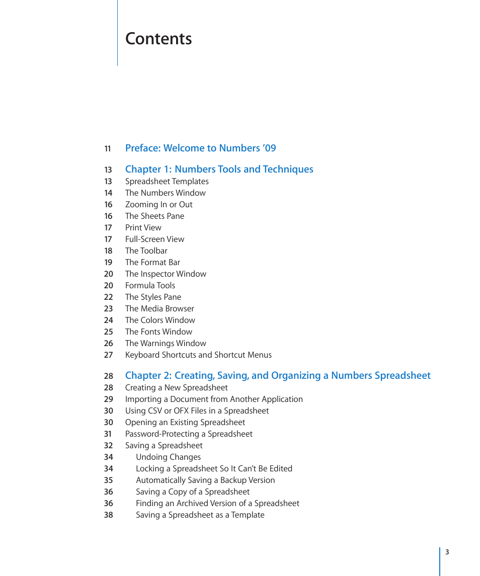 Apple Numbers '09 User Manual | Page 3 / 254