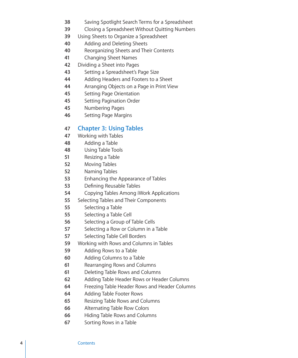 Chapter 3: using tables | Apple Numbers '09 User Manual | Page 4 / 254