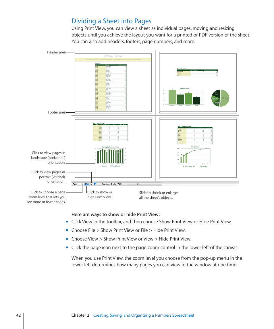 Dividing a sheet into pages | Apple Numbers '09 User Manual | Page 42 / 254