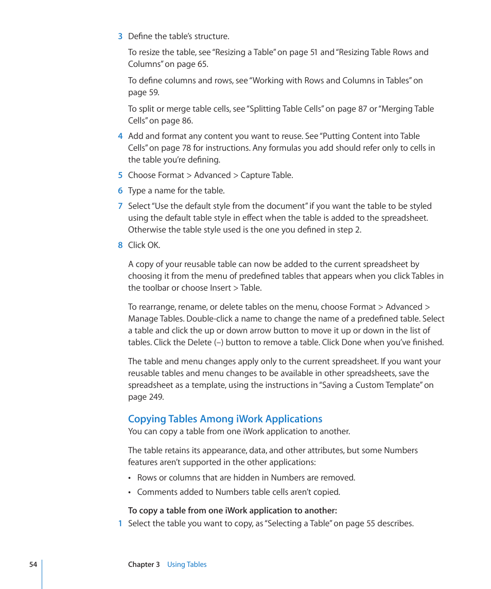 Copying tables among iwork applications | Apple Numbers '09 User Manual | Page 54 / 254