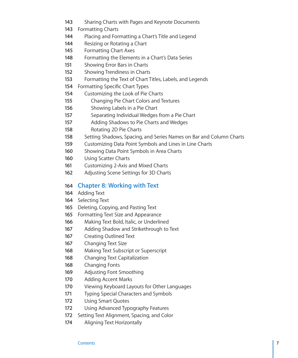Chapter 8: working with text | Apple Numbers '09 User Manual | Page 7 / 254
