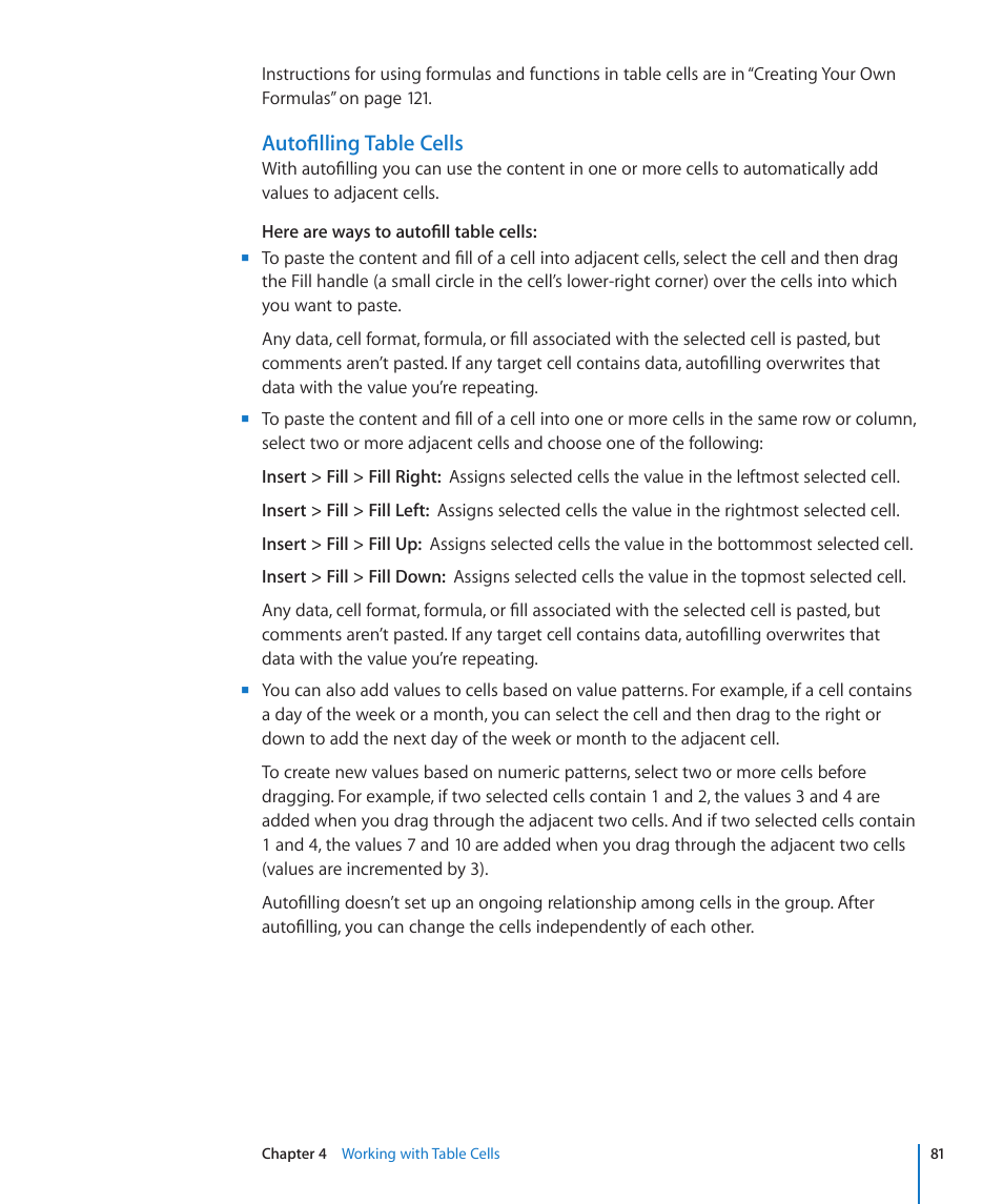 Autofilling table cells | Apple Numbers '09 User Manual | Page 81 / 254