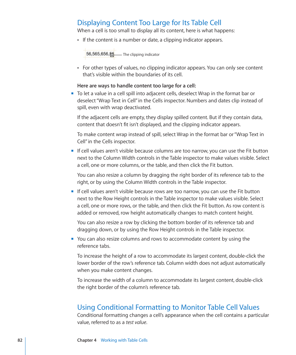 Displaying content too large for its table cell, 82 f | Apple Numbers '09 User Manual | Page 82 / 254