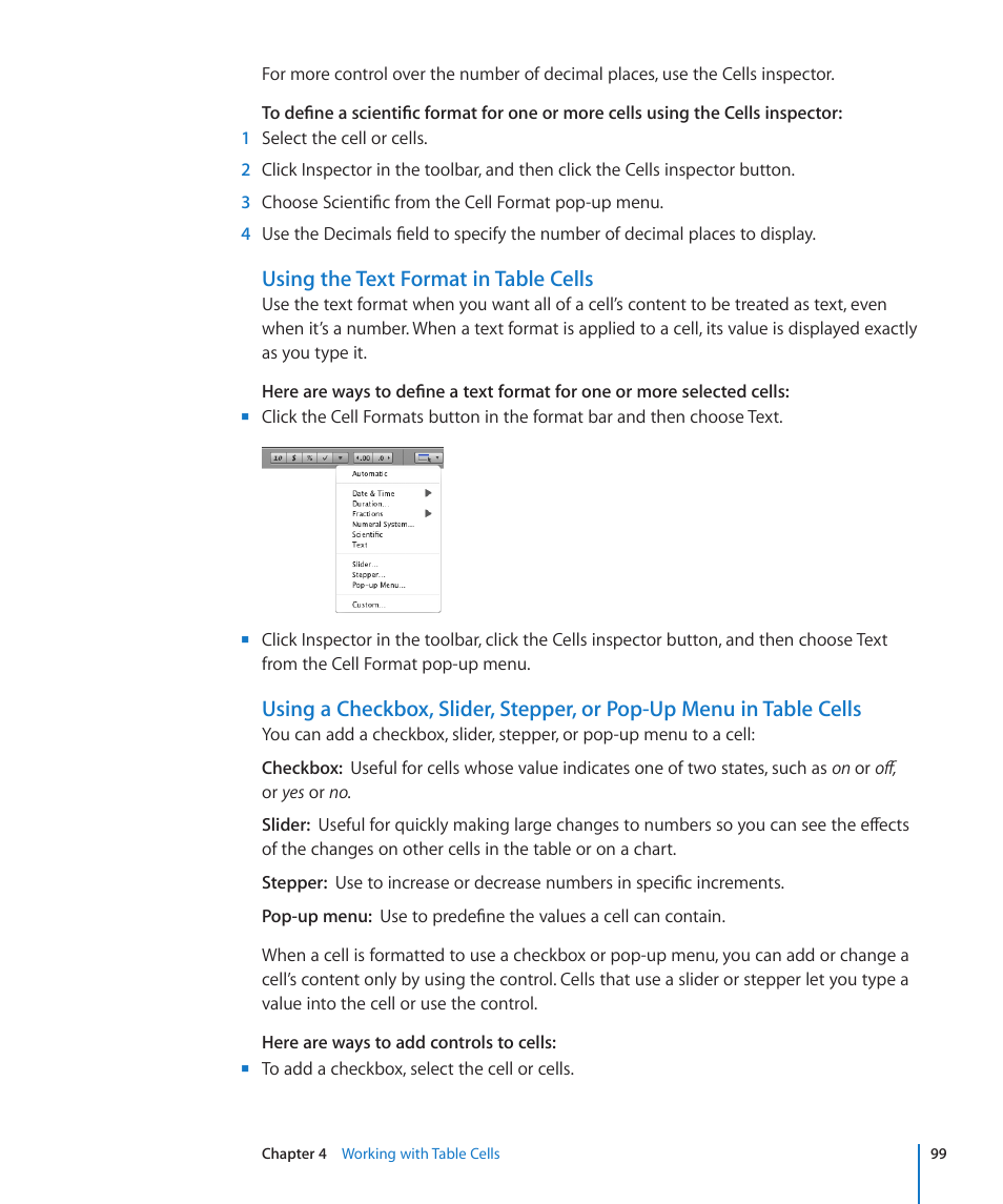 Using the text format in table cells, 99 f | Apple Numbers '09 User Manual | Page 99 / 254