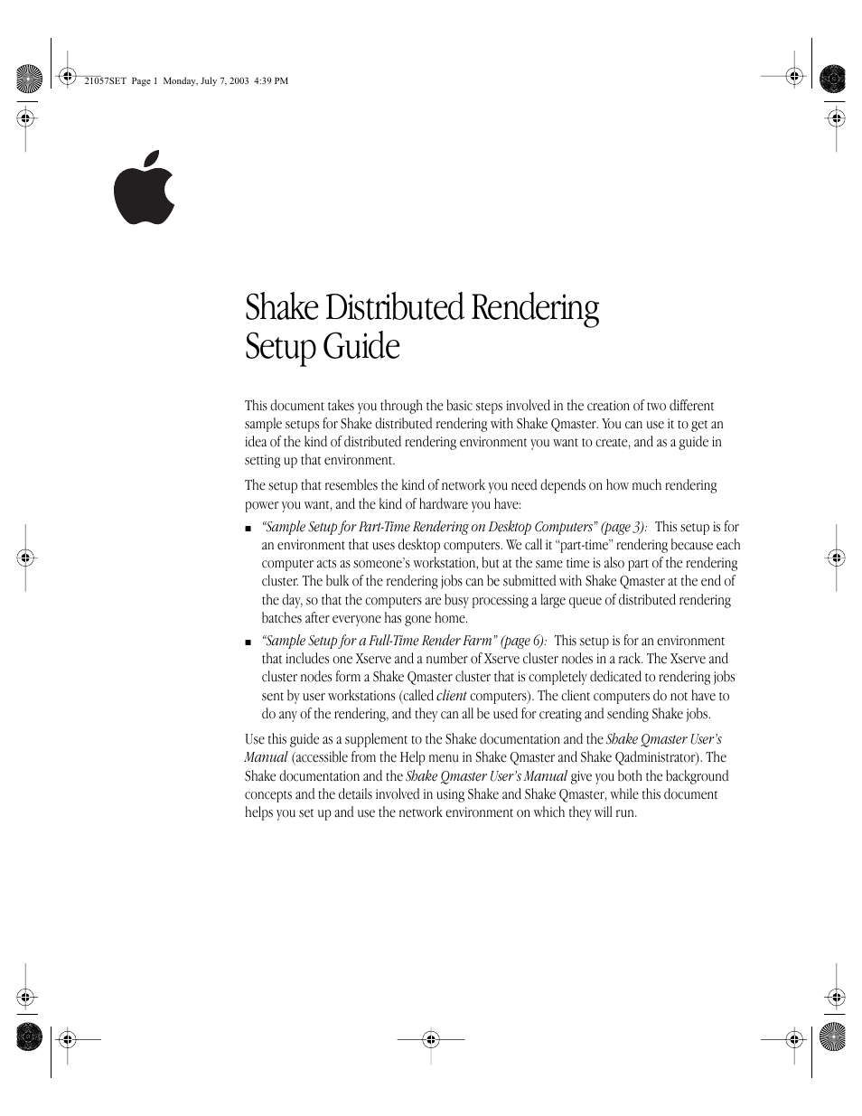 Apple Shake Distributed Rendering (10.2) User Manual | 14 pages