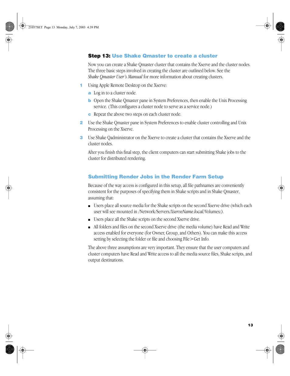 Step13: use shakeqmaster to create a cluster, Submitting render jobs in the render farm setup | Apple Shake Distributed Rendering (10.2) User Manual | Page 13 / 14