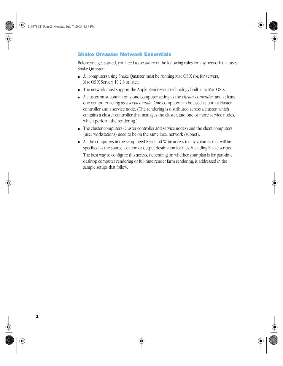 Shakeqmaster network essentials | Apple Shake Distributed Rendering (10.2) User Manual | Page 2 / 14