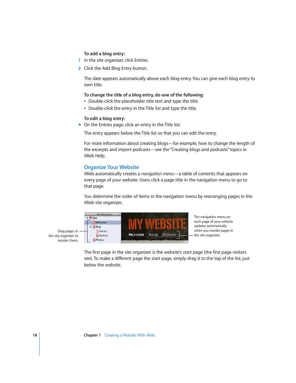 Organize your website | Apple iWeb User Manual | Page 18 / 37