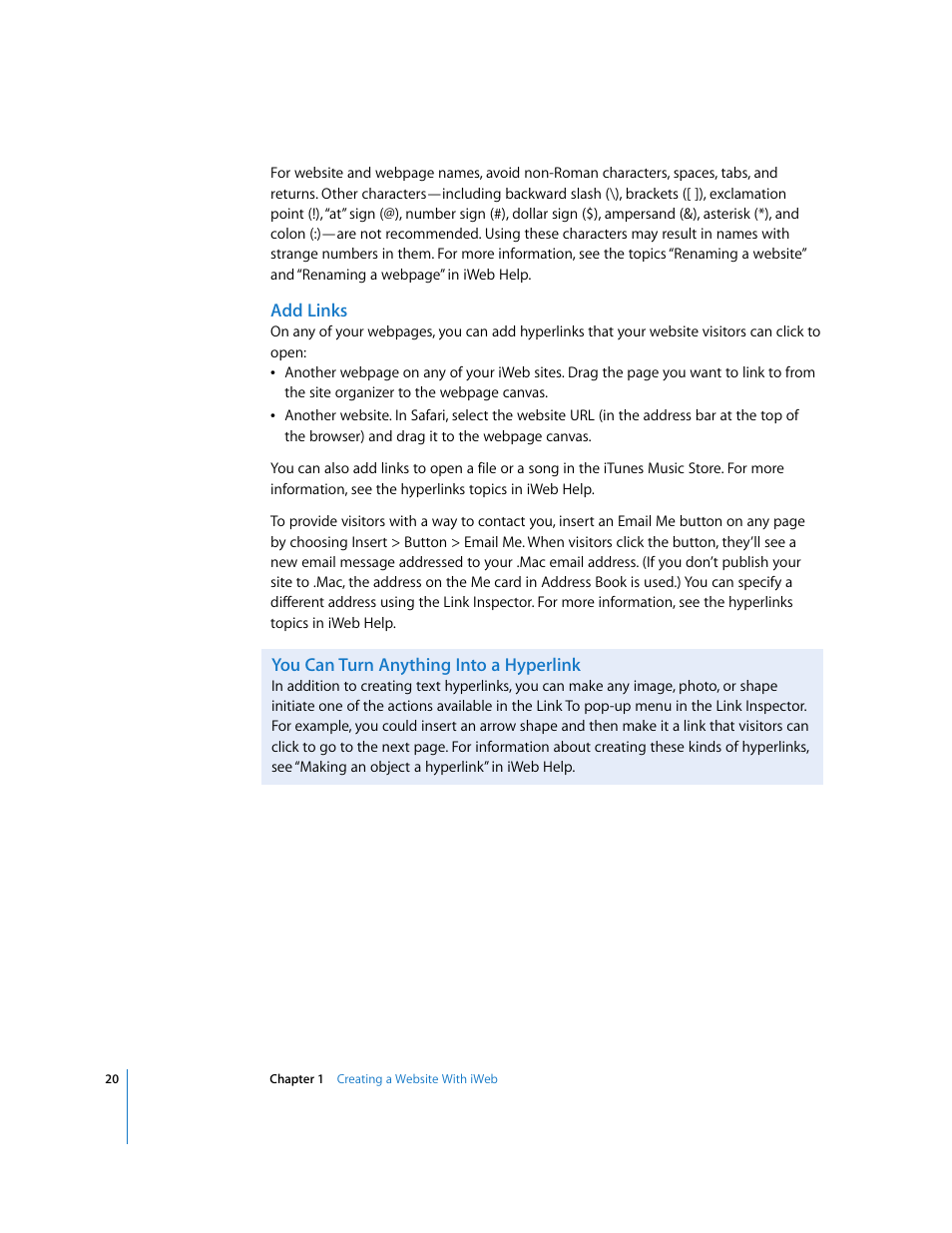 Add links | Apple iWeb User Manual | Page 20 / 37