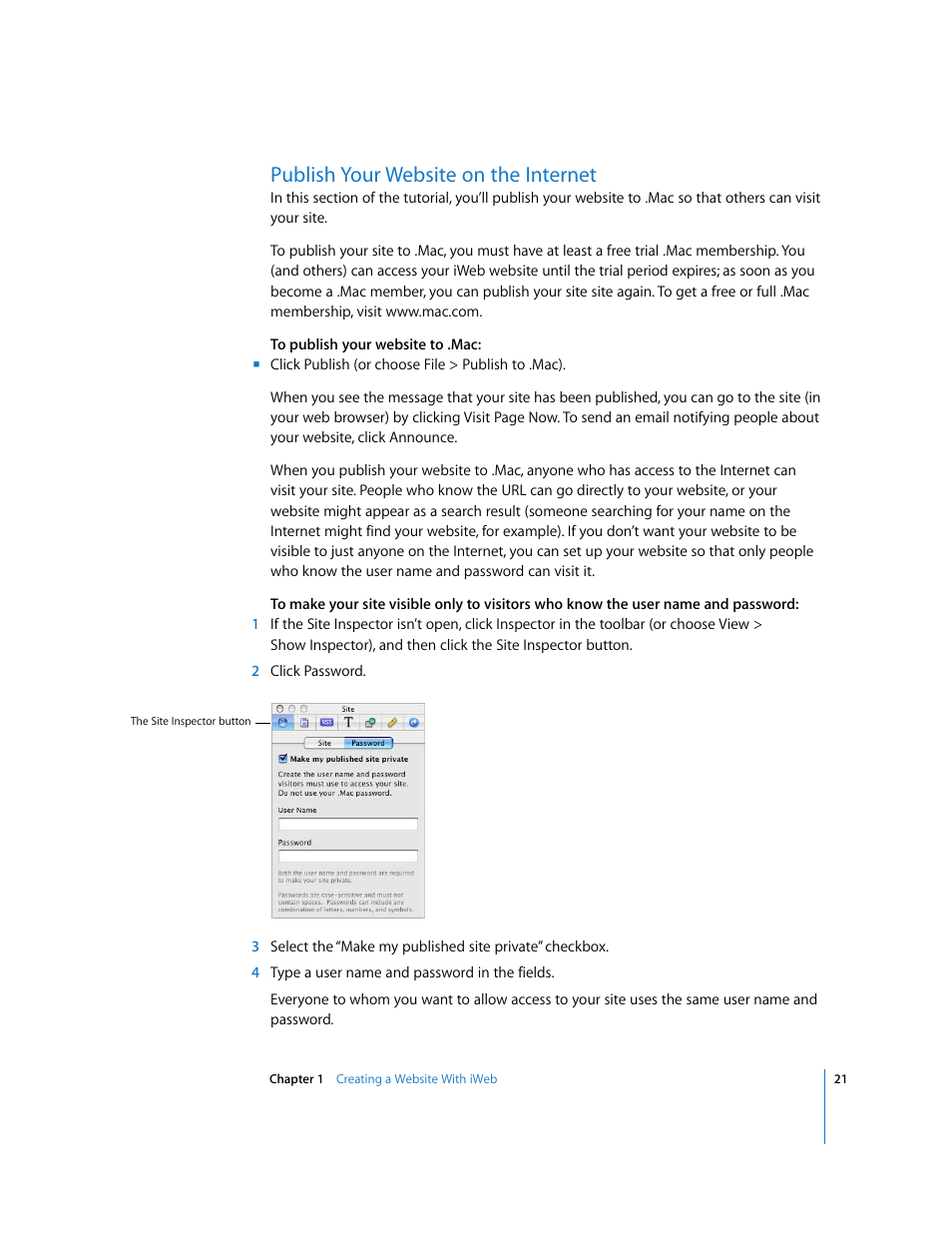 Publish your website on the internet | Apple iWeb User Manual | Page 21 / 37