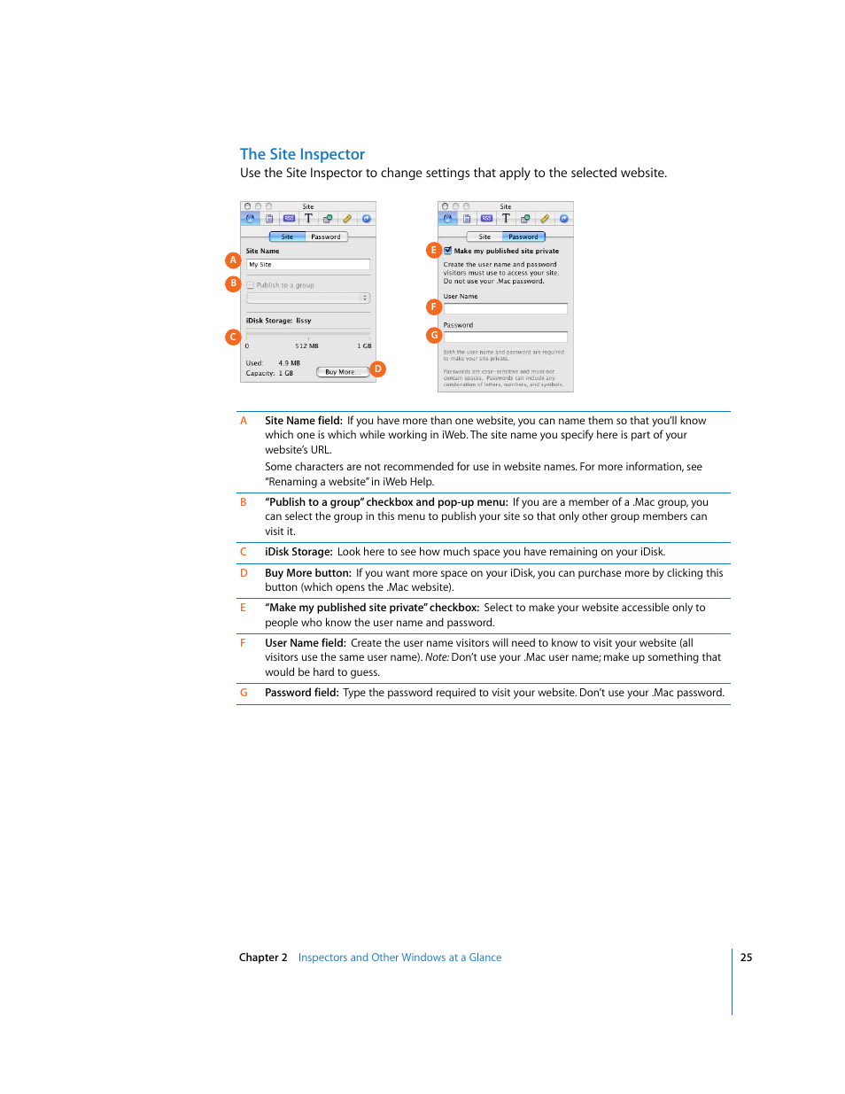 The site inspector | Apple iWeb User Manual | Page 25 / 37