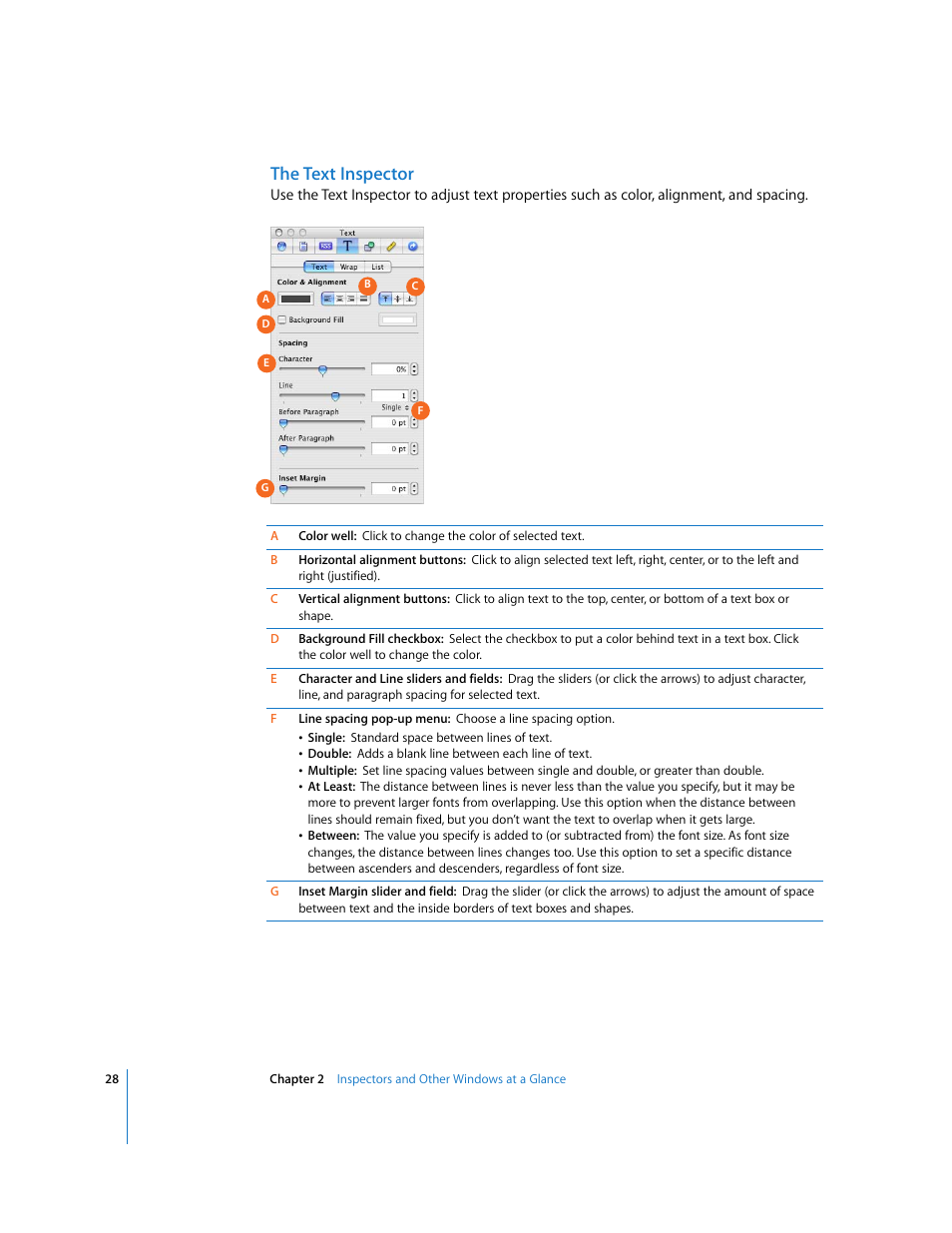 The text inspector | Apple iWeb User Manual | Page 28 / 37
