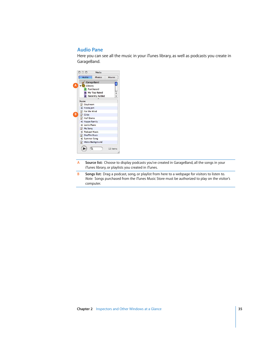 Audio pane | Apple iWeb User Manual | Page 35 / 37