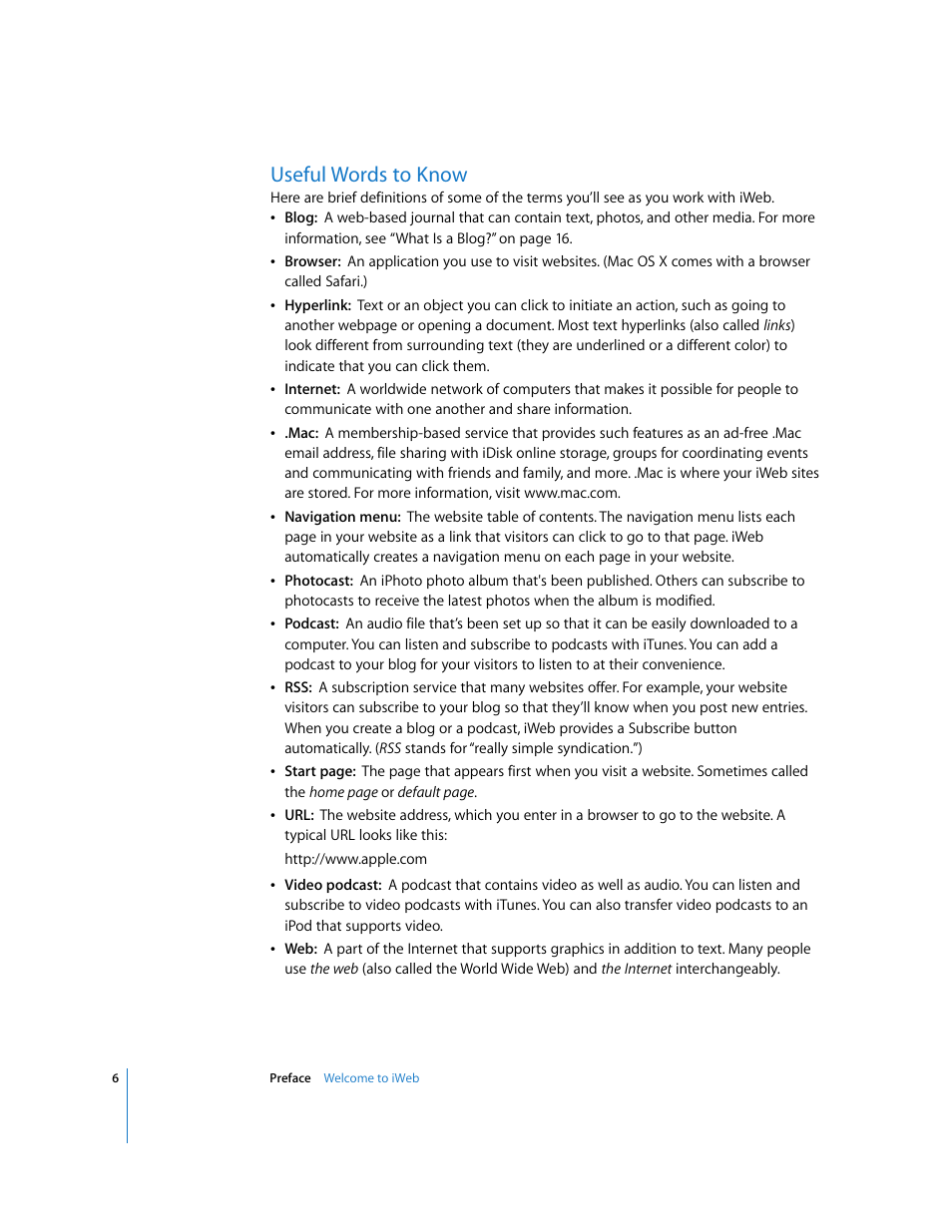 Useful words to know | Apple iWeb User Manual | Page 6 / 37