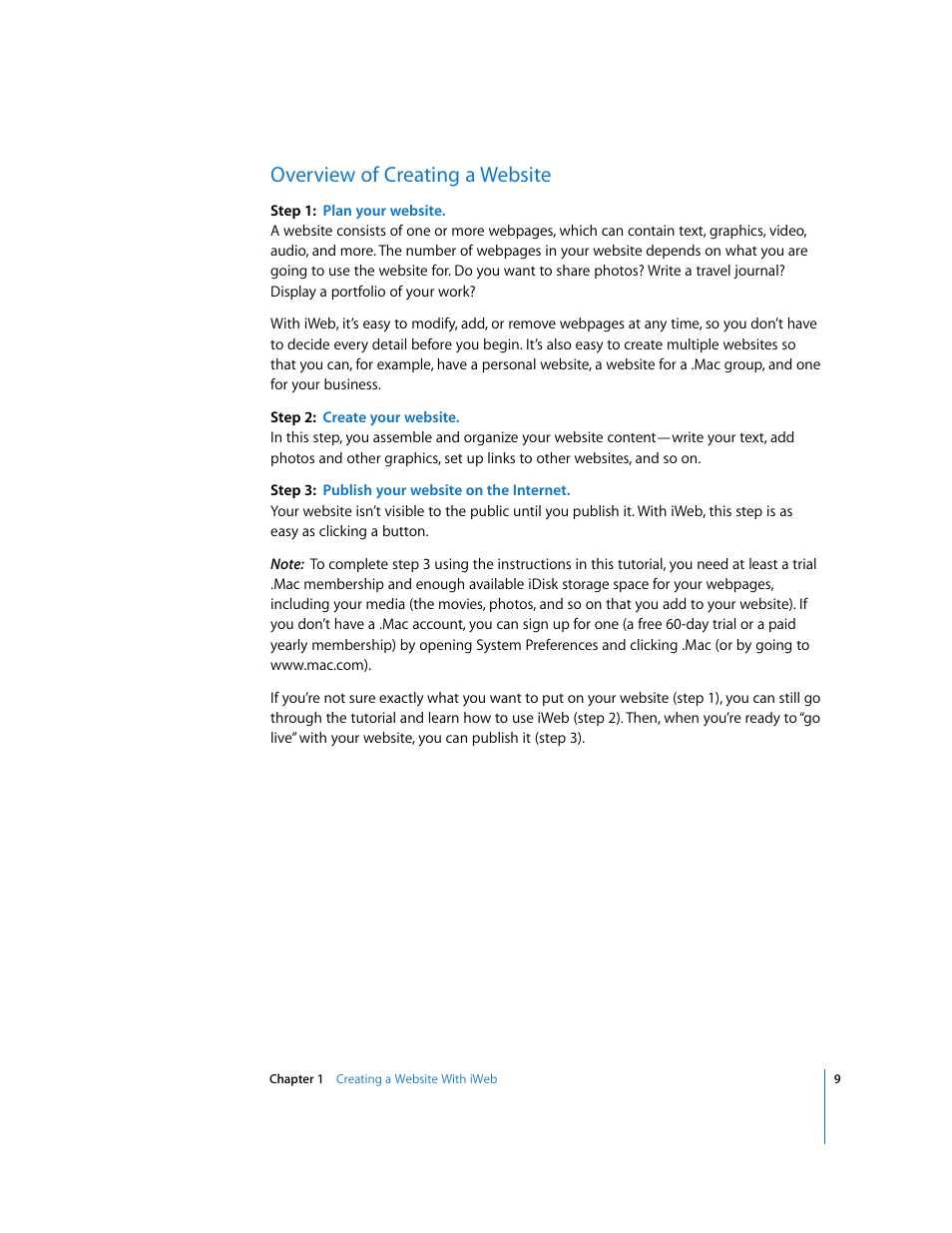 Overview of creating a website | Apple iWeb User Manual | Page 9 / 37