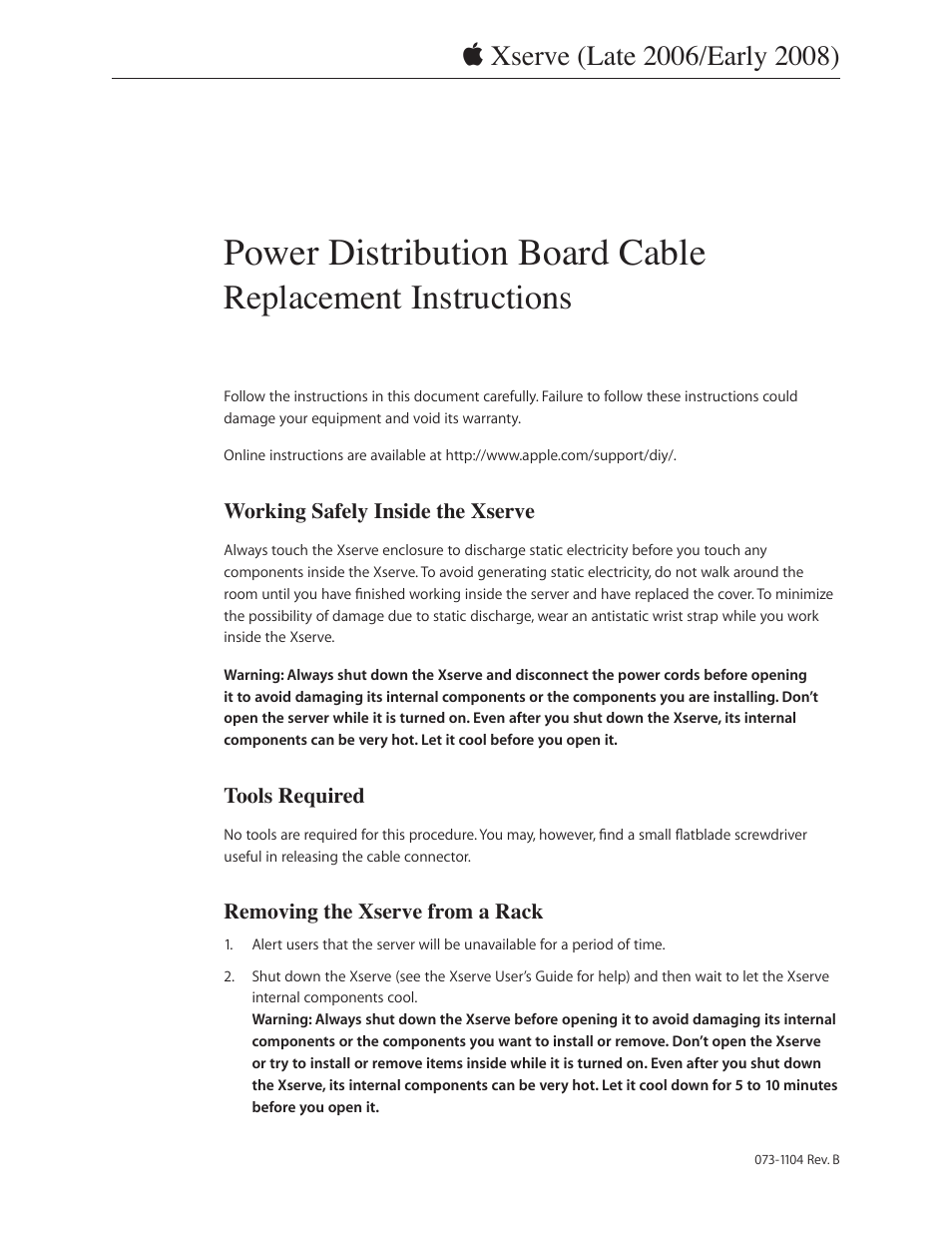 Apple Xserve (Early 2008) DIY Procedure for Power Distribution Board Cable User Manual | 4 pages