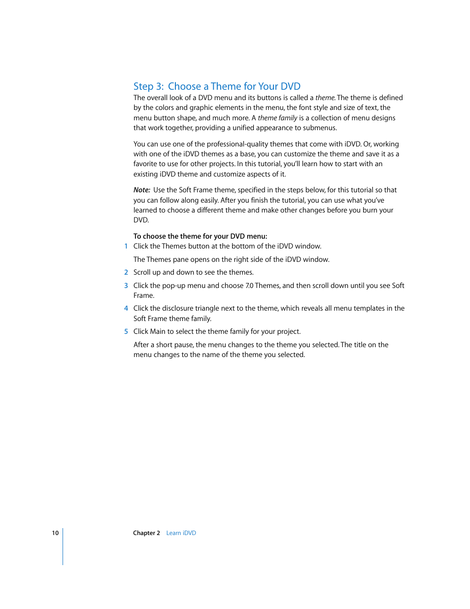 Step 3:choose a theme for your dvd, Step 3: choose a theme for your dvd | Apple iDVD '08 User Manual | Page 10 / 35