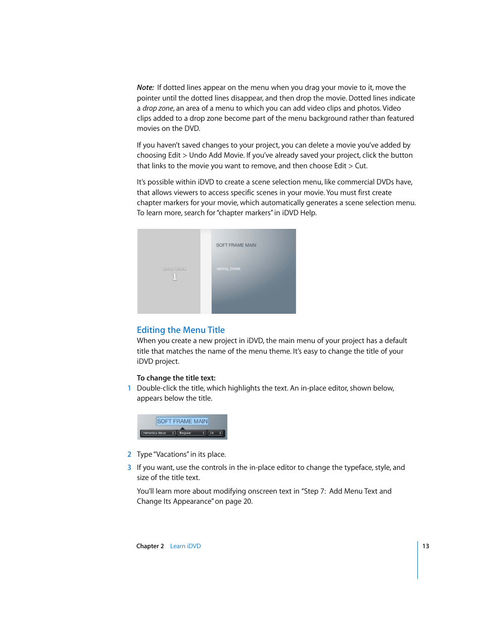 Editing the menu title | Apple iDVD '08 User Manual | Page 13 / 35