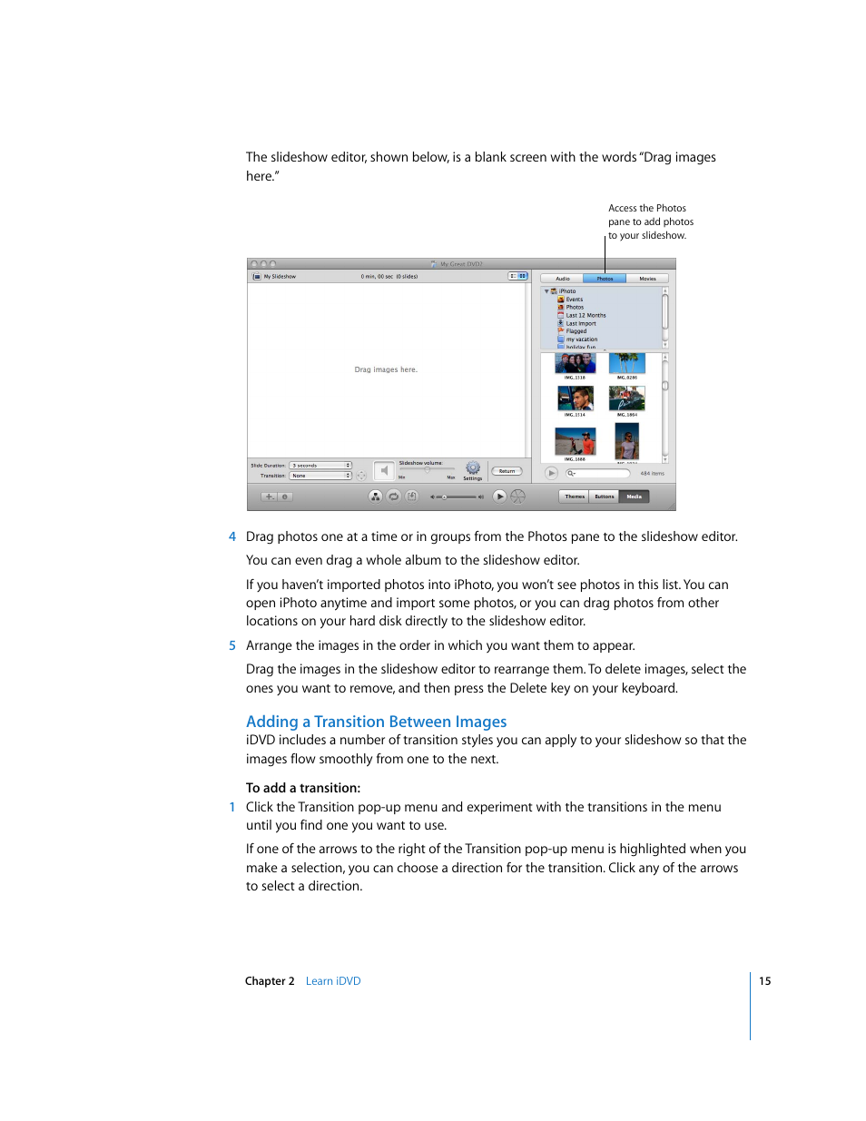Adding a transition between images | Apple iDVD '08 User Manual | Page 15 / 35