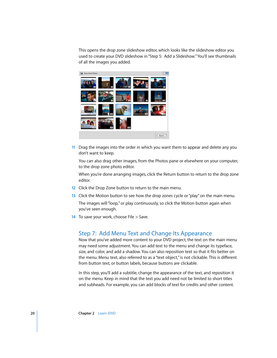 Step 7:add menu text and change its appearance, Step 7: add menu text and change its appearance | Apple iDVD '08 User Manual | Page 20 / 35