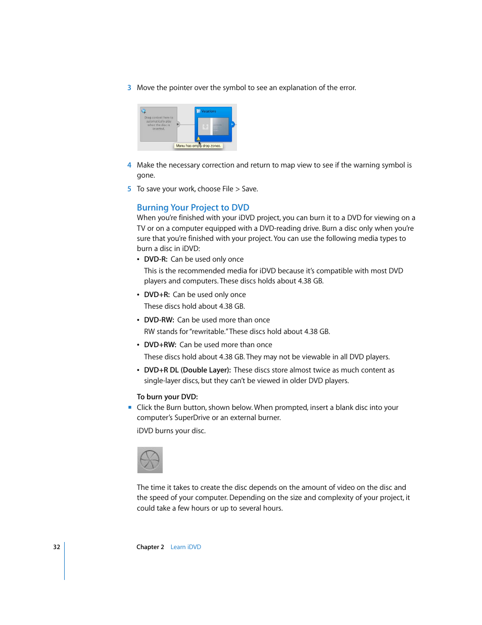 Burning your project to dvd | Apple iDVD '08 User Manual | Page 32 / 35