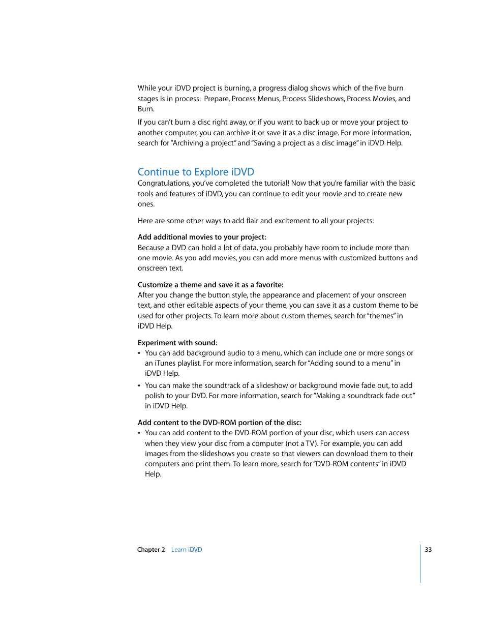 Continue to explore idvd | Apple iDVD '08 User Manual | Page 33 / 35