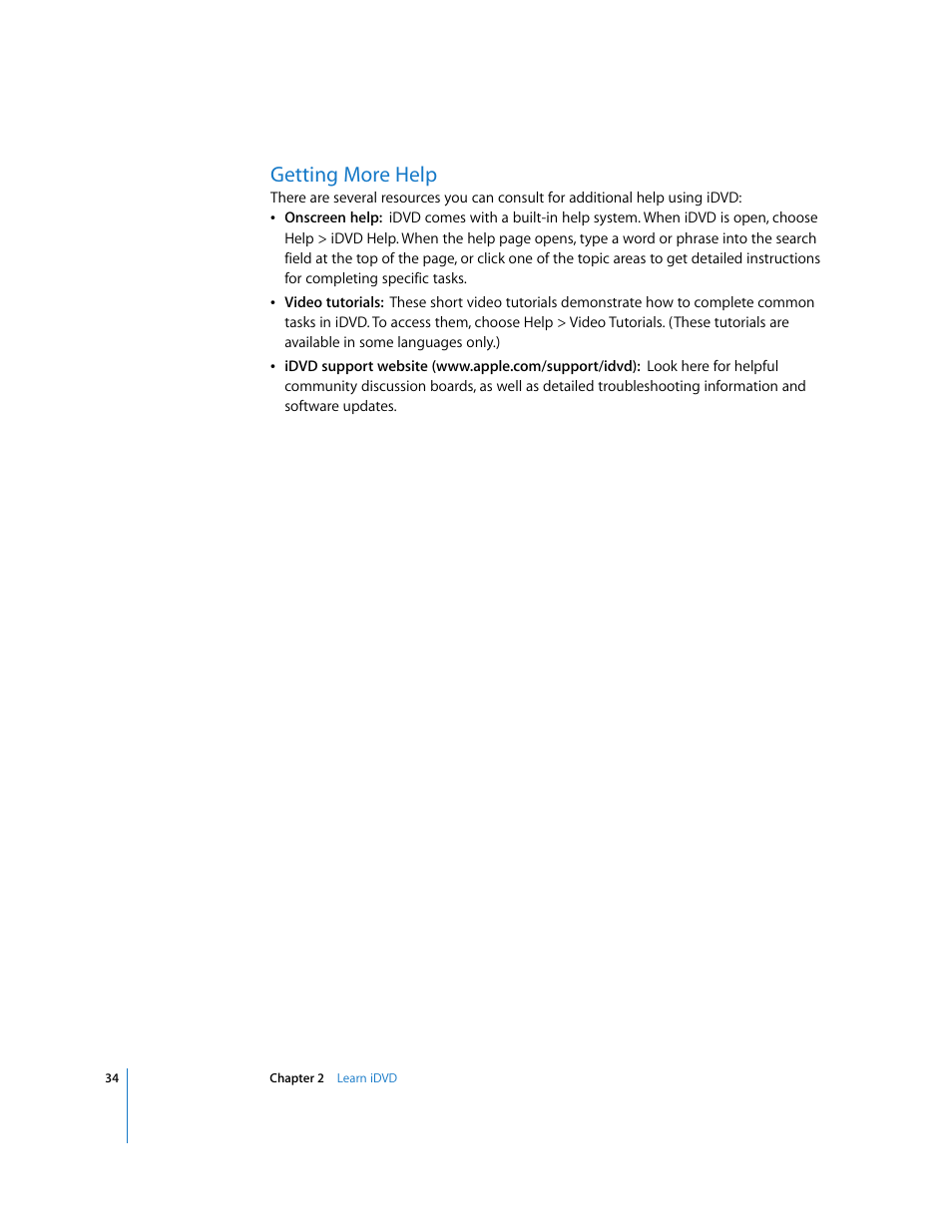 Getting more help | Apple iDVD '08 User Manual | Page 34 / 35
