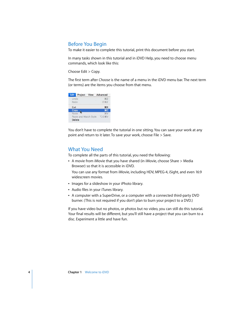 Before you begin, What you need | Apple iDVD '08 User Manual | Page 4 / 35