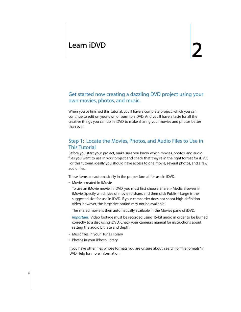 Learn idvd, Chapter 2 | Apple iDVD '08 User Manual | Page 6 / 35