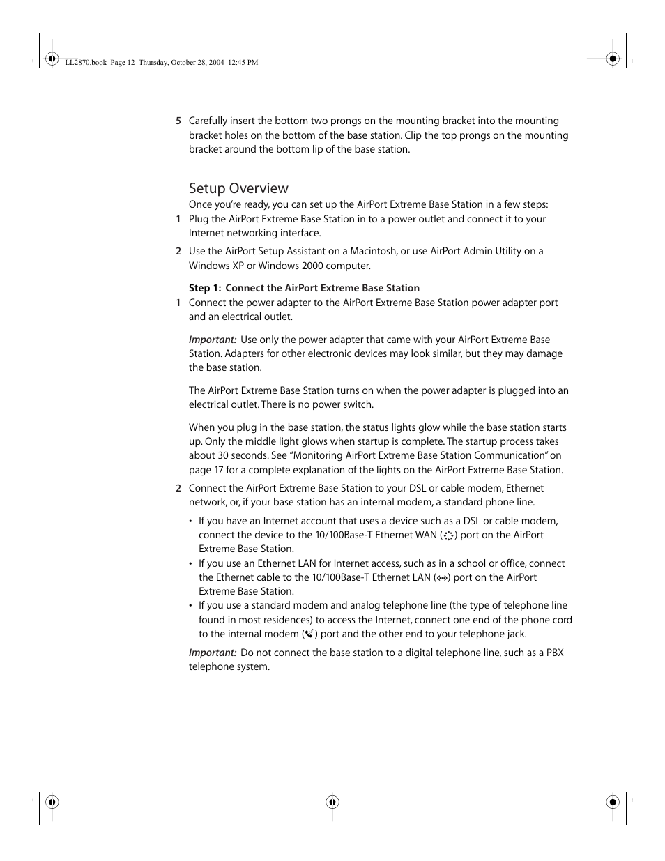 Setup overview | Apple AirPort Extreme Base Station User Manual | Page 12 / 36