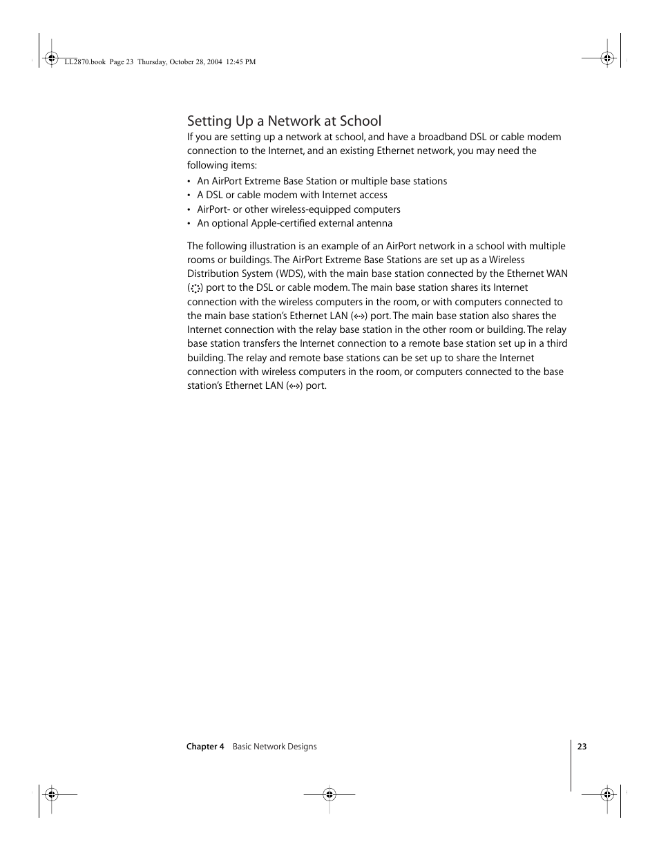 Setting up a network at school | Apple AirPort Extreme Base Station User Manual | Page 23 / 36